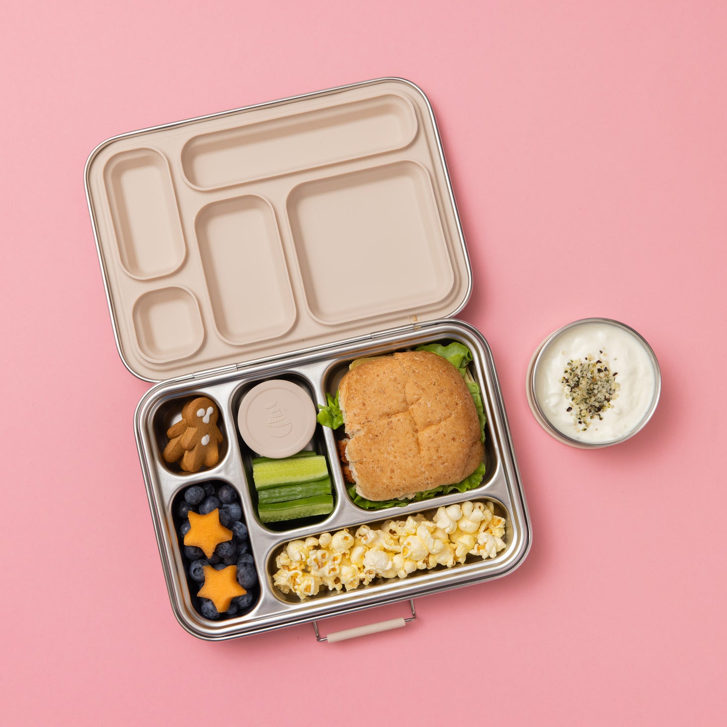 Five Compartment Leakproof Stainless Steel Lunchbox - Oatmeal