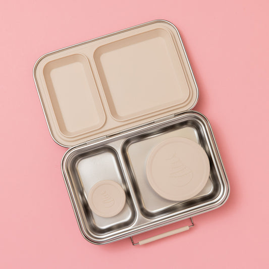 Two Compartment Leak Proof Stainless Steel Lunchbox - Oatmeal