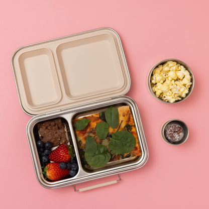 Two Compartment Leak Proof Stainless Steel Lunchbox - Oatmeal