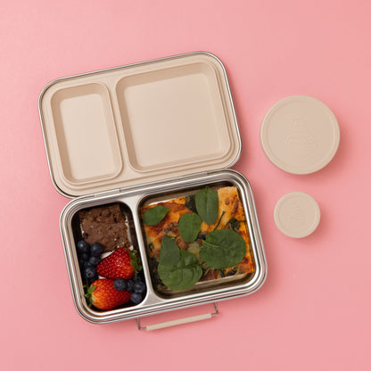 Two Compartment Leak Proof Stainless Steel Lunchbox - Oatmeal
