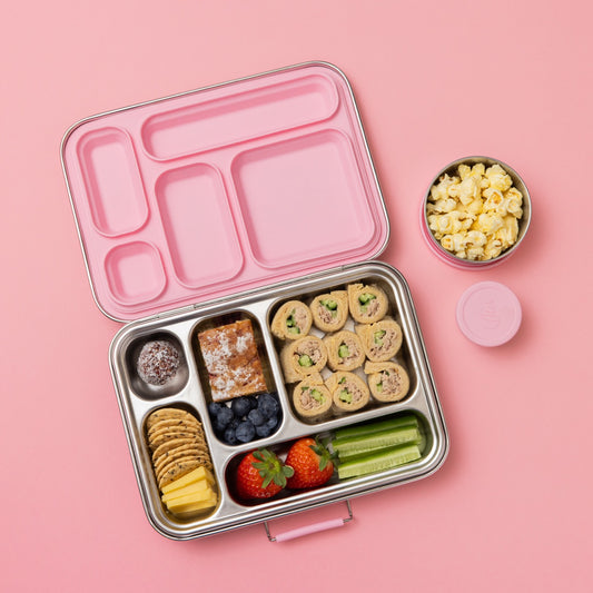 Five Compartment Leakproof Stainless Steel Lunchbox - Pink