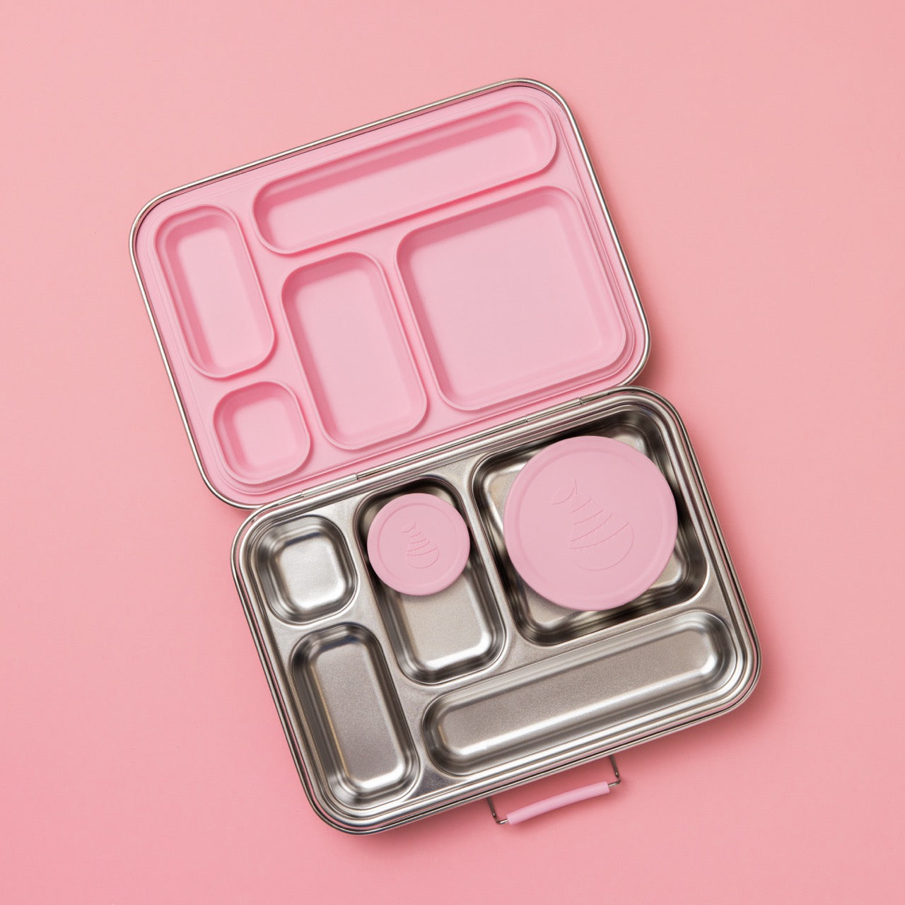 Five Compartment Leakproof Stainless Steel Lunchbox - Pink