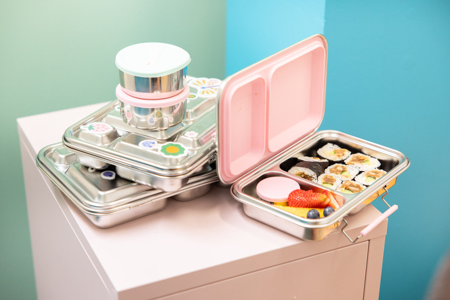 Two Compartment Leak Proof Stainless Steel Lunchbox - Pink