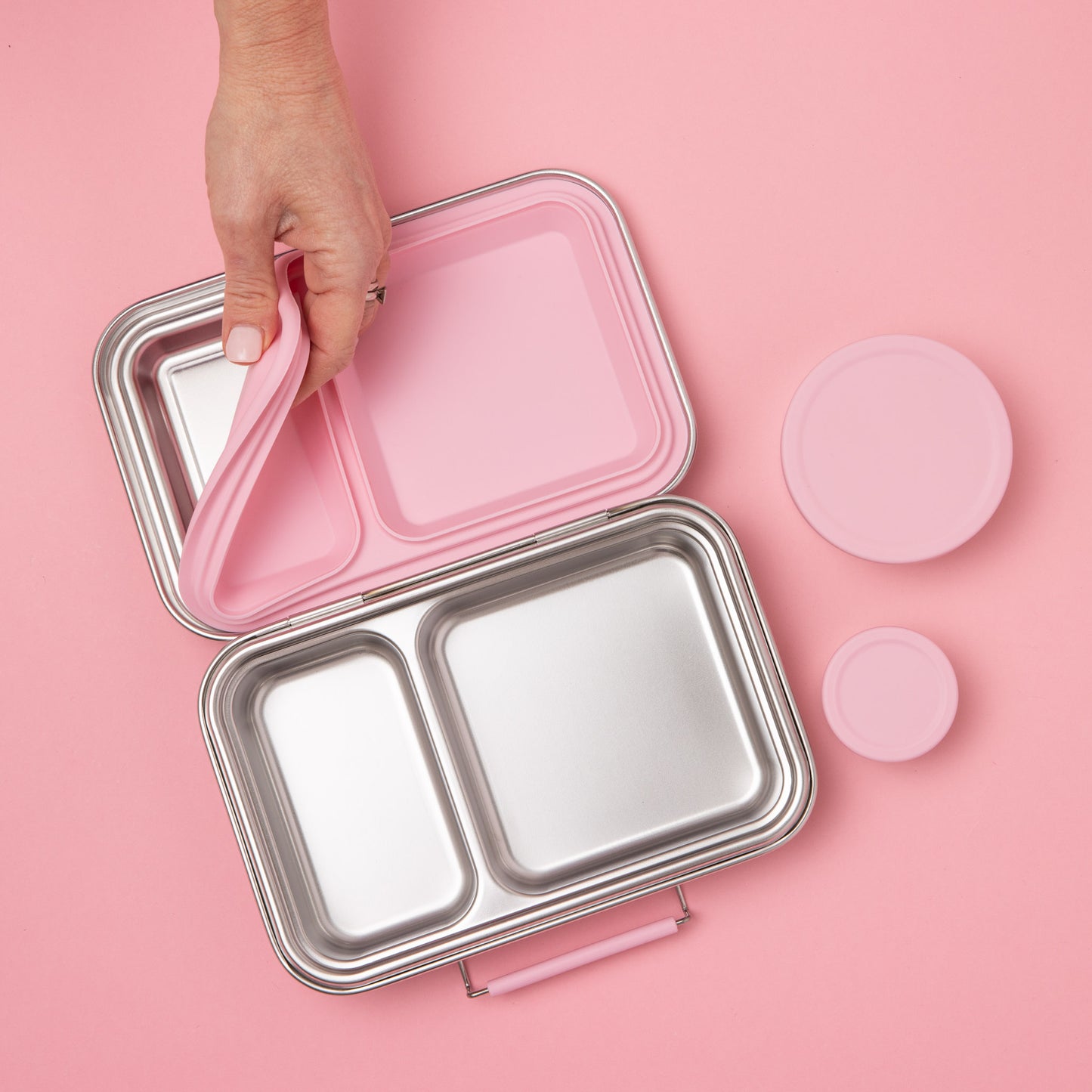 Two Compartment Leak Proof Stainless Steel Lunchbox - Pink