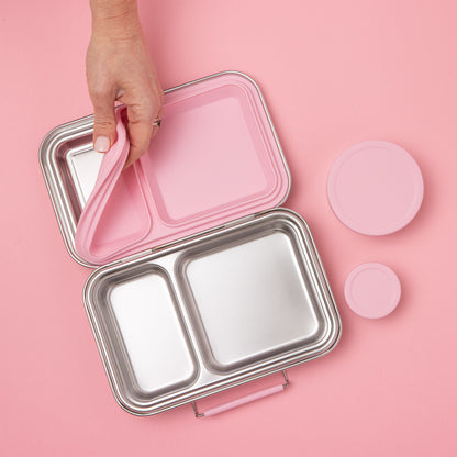 Two Compartment Leak Proof Stainless Steel Lunchbox - Pink