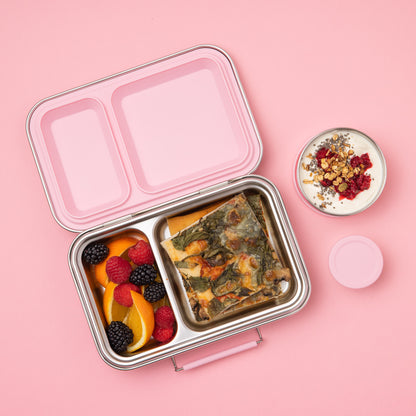 Two Compartment Leak Proof Stainless Steel Lunchbox - Pink