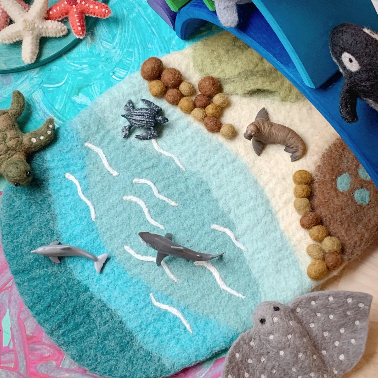 Small Sea, Beach and Rockpool Felt Play Mat Playscape