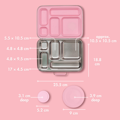 Five Compartment Leakproof Stainless Steel Lunchbox - Pink
