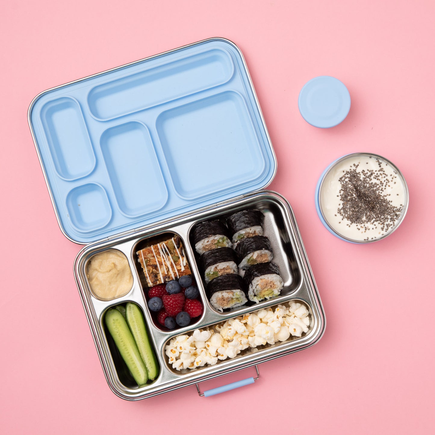Five Compartment Leakproof Stainless Steel Lunchbox - Blue