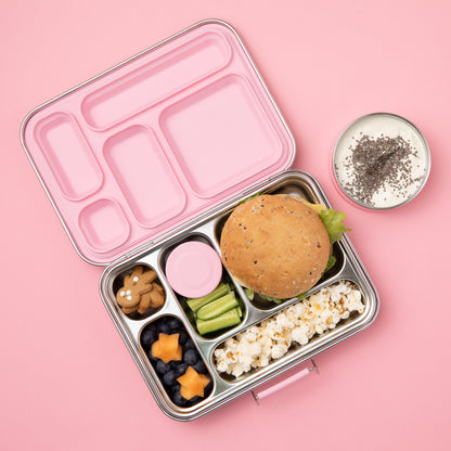 Five Compartment Leakproof Stainless Steel Lunchbox - Pink