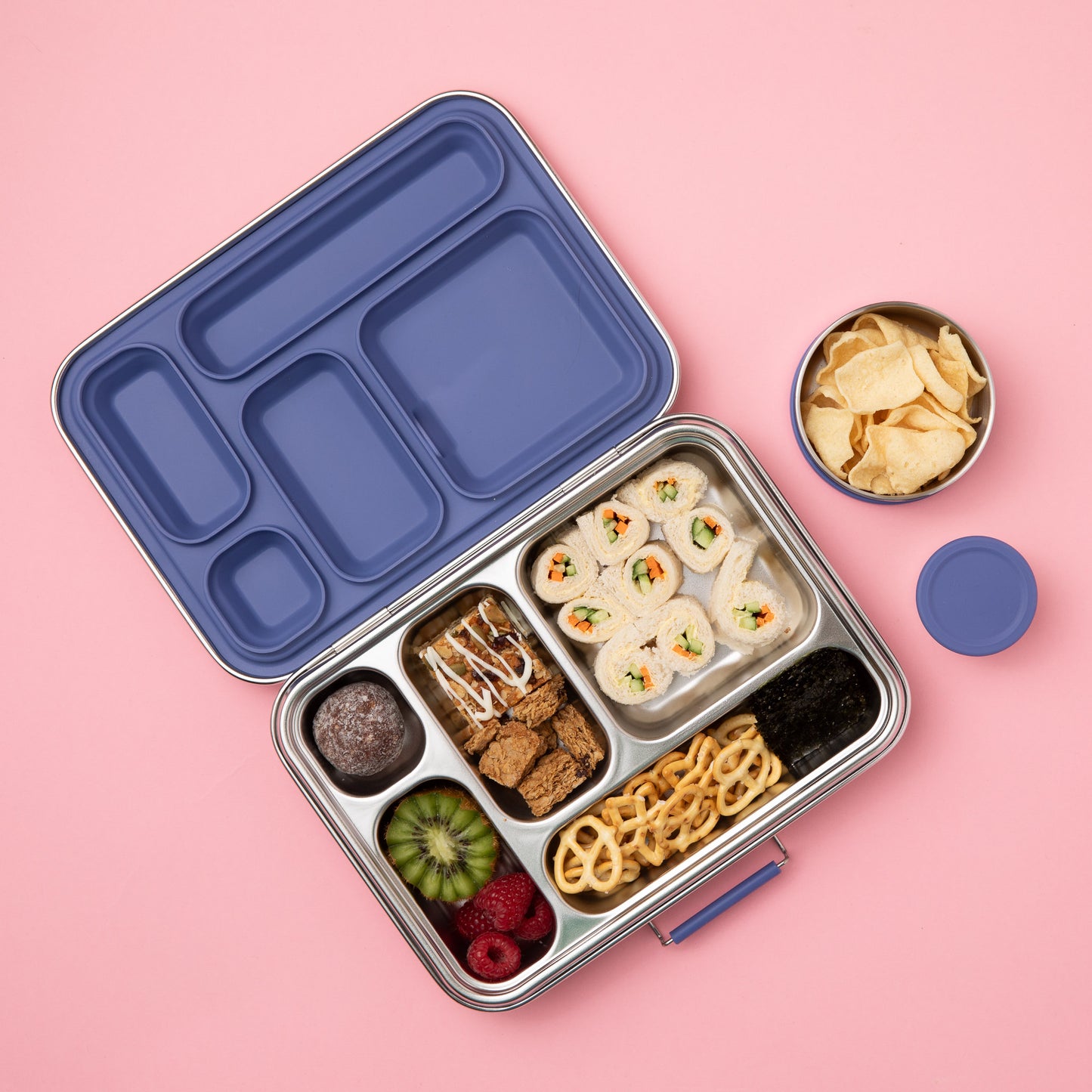 Five Compartment Leakproof Stainless Steel Lunchbox - Indigo