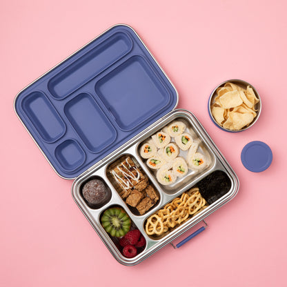 Five Compartment Leakproof Stainless Steel Lunchbox - Indigo
