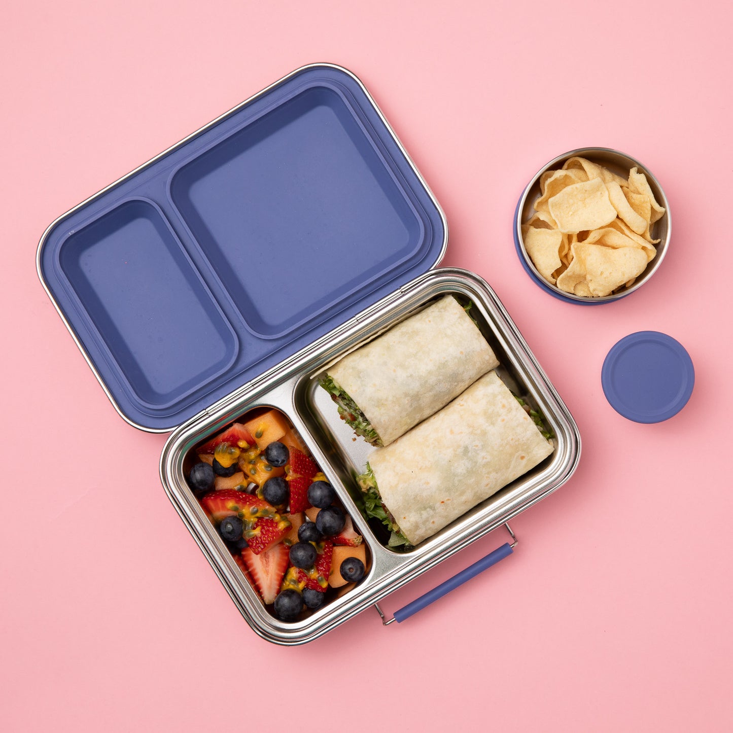 Two Compartment Leak Proof Stainless Steel Lunchbox - Indigo
