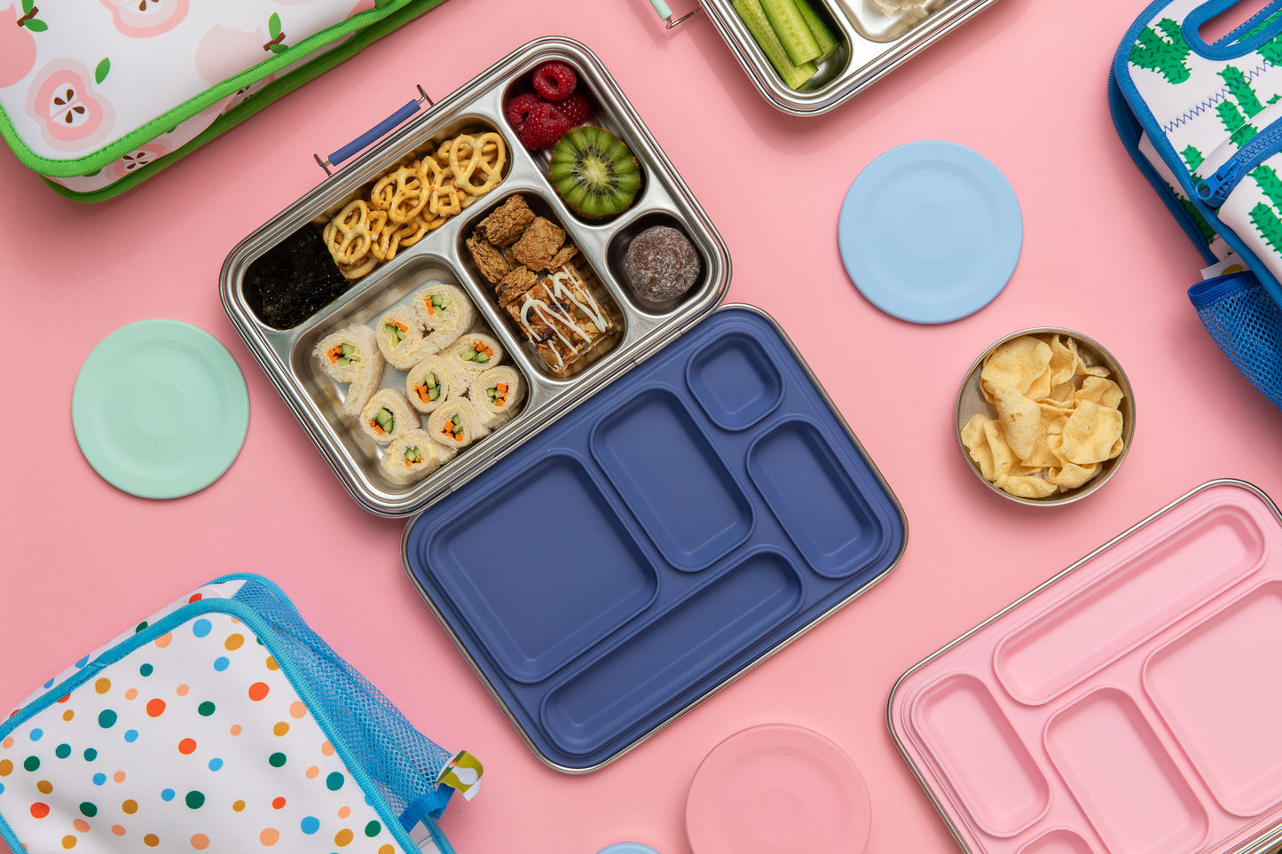 Five Compartment Leakproof Stainless Steel Lunchbox - Indigo