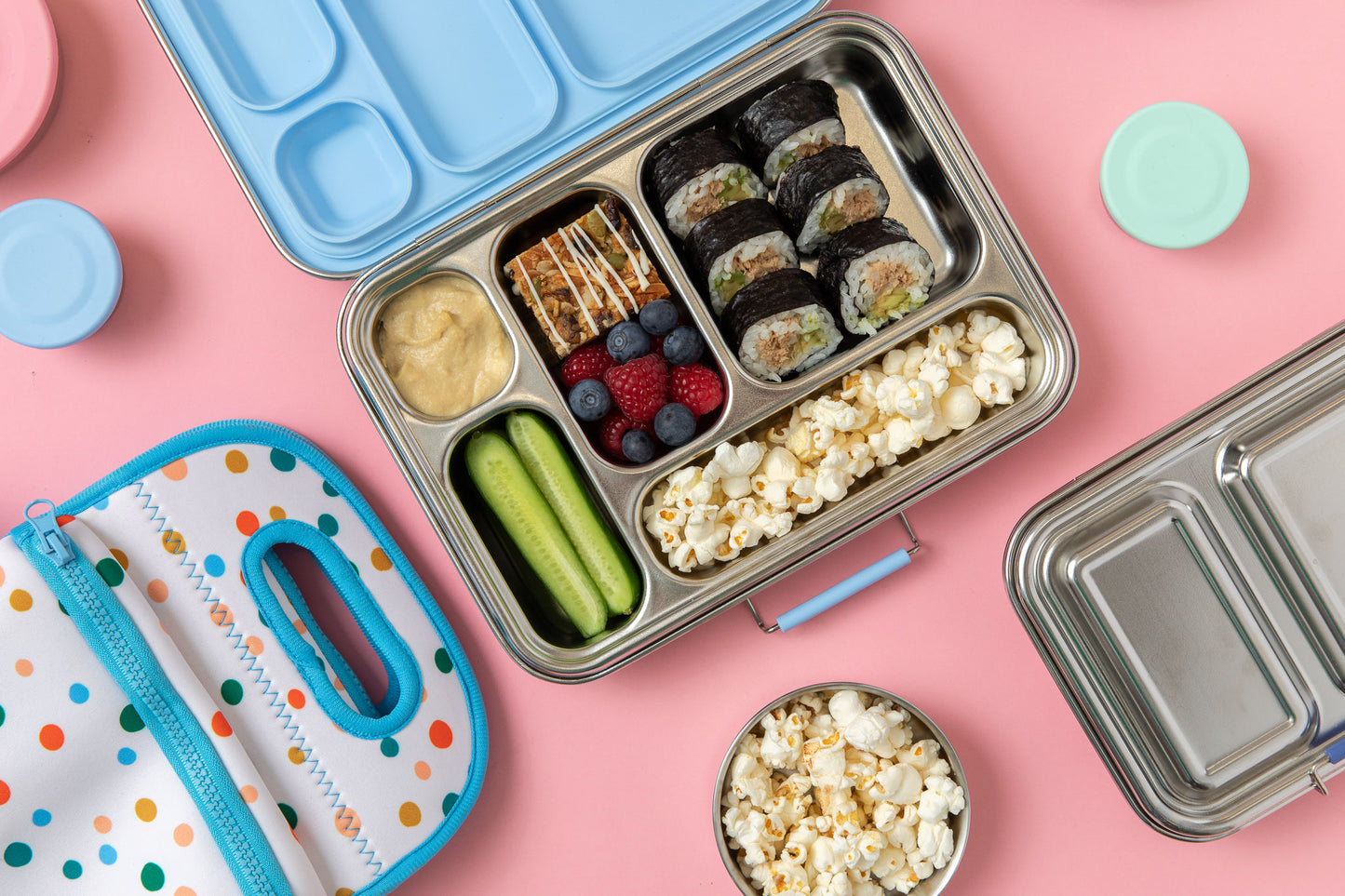 Five Compartment Leakproof Stainless Steel Lunchbox - Blue