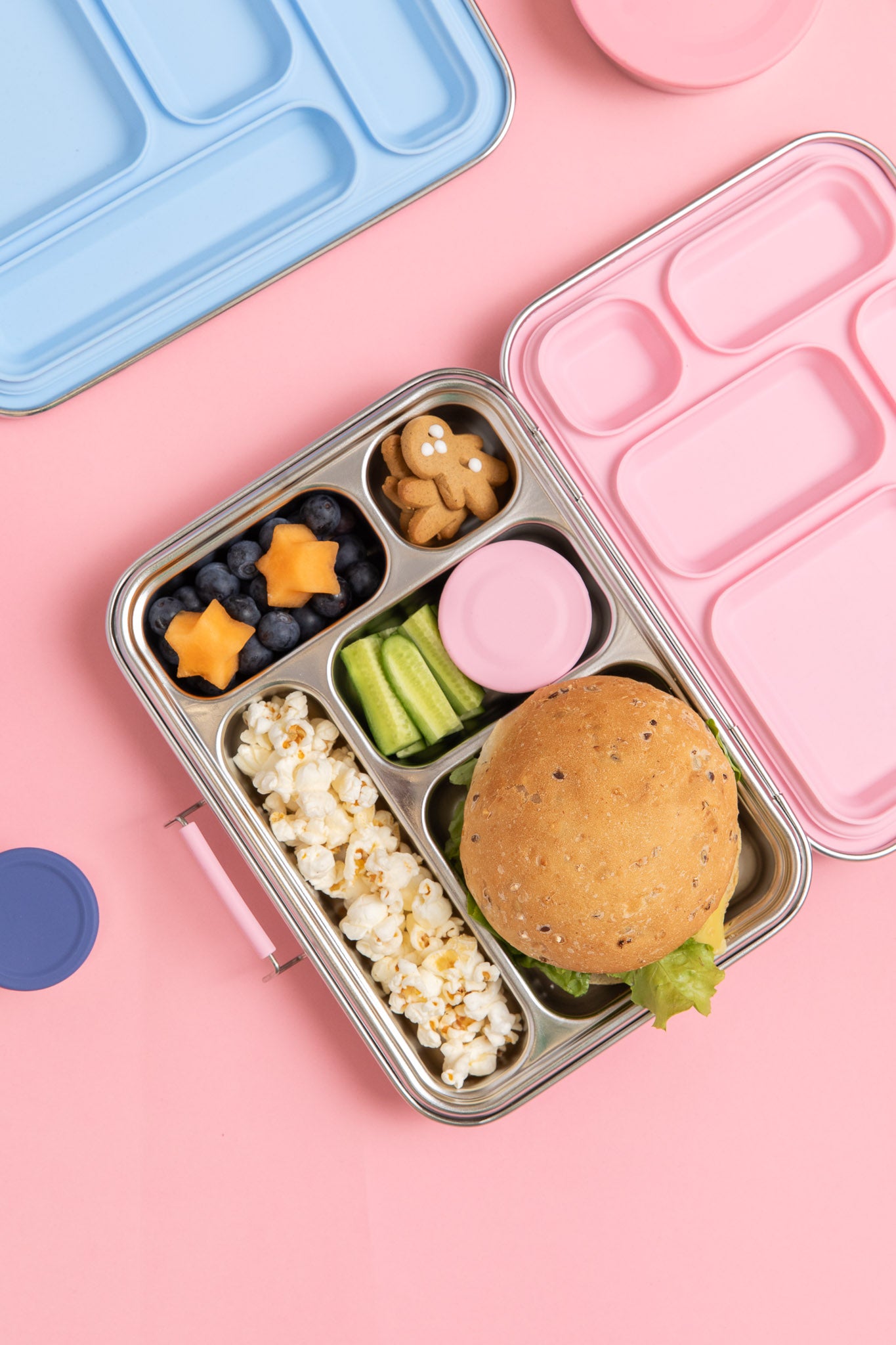 Five Compartment Leakproof Stainless Steel Lunchbox - Pink