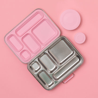 Five Compartment Leakproof Stainless Steel Lunchbox - Pink