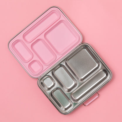 Five Compartment Leakproof Stainless Steel Lunchbox - Pink