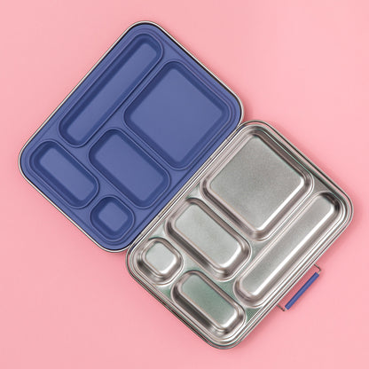 Five Compartment Leakproof Stainless Steel Lunchbox - Indigo