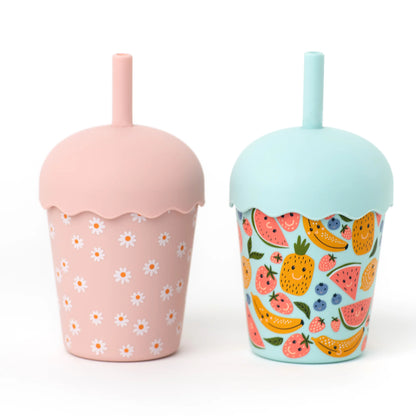 Smoothie Cup and Straw 200mls - Happy Fruits - Blue