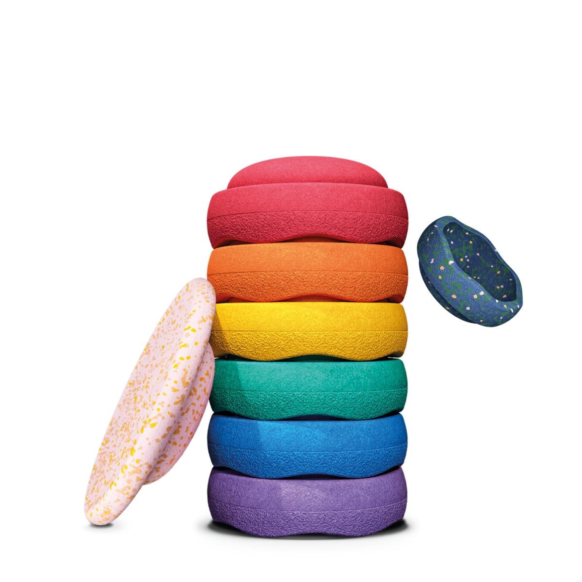 LIMITED EDITION EASTER PROMO - Stapelstein Balance Stepping Stones - Original size, Set of 6, Rainbow Classic + Mini Pond & Petal Balance Board