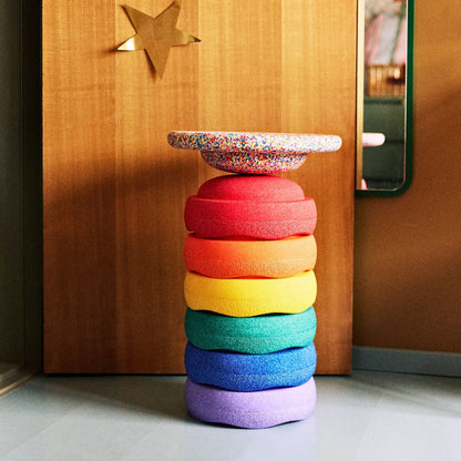 PRE ORDER - Stapelstein Balance Stepping Stones - Original set of 6 + Board - Rainbow Classic