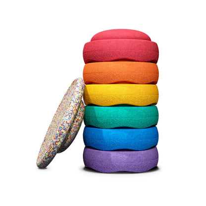 PRE ORDER - Stapelstein Balance Stepping Stones - Original set of 6 + Board - Rainbow Classic