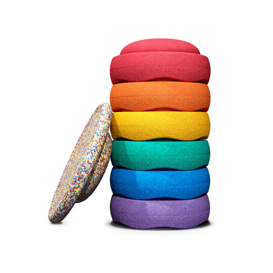 PRE ORDER - Stapelstein Balance Stepping Stones - Original set of 6 + Board - Rainbow Classic