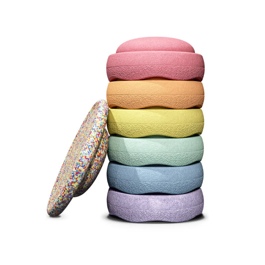PRE ORDER - Stapelstein Balance Stepping Stones - Original set of 6 + Board - Rainbow Pastel