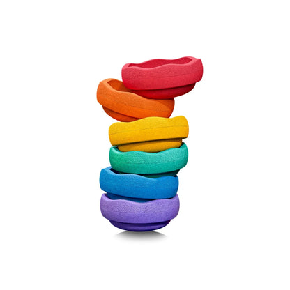 PRE ORDER - Stapelstein Balance Stepping Stones - Mini size, Set of 6, Rainbow Classic