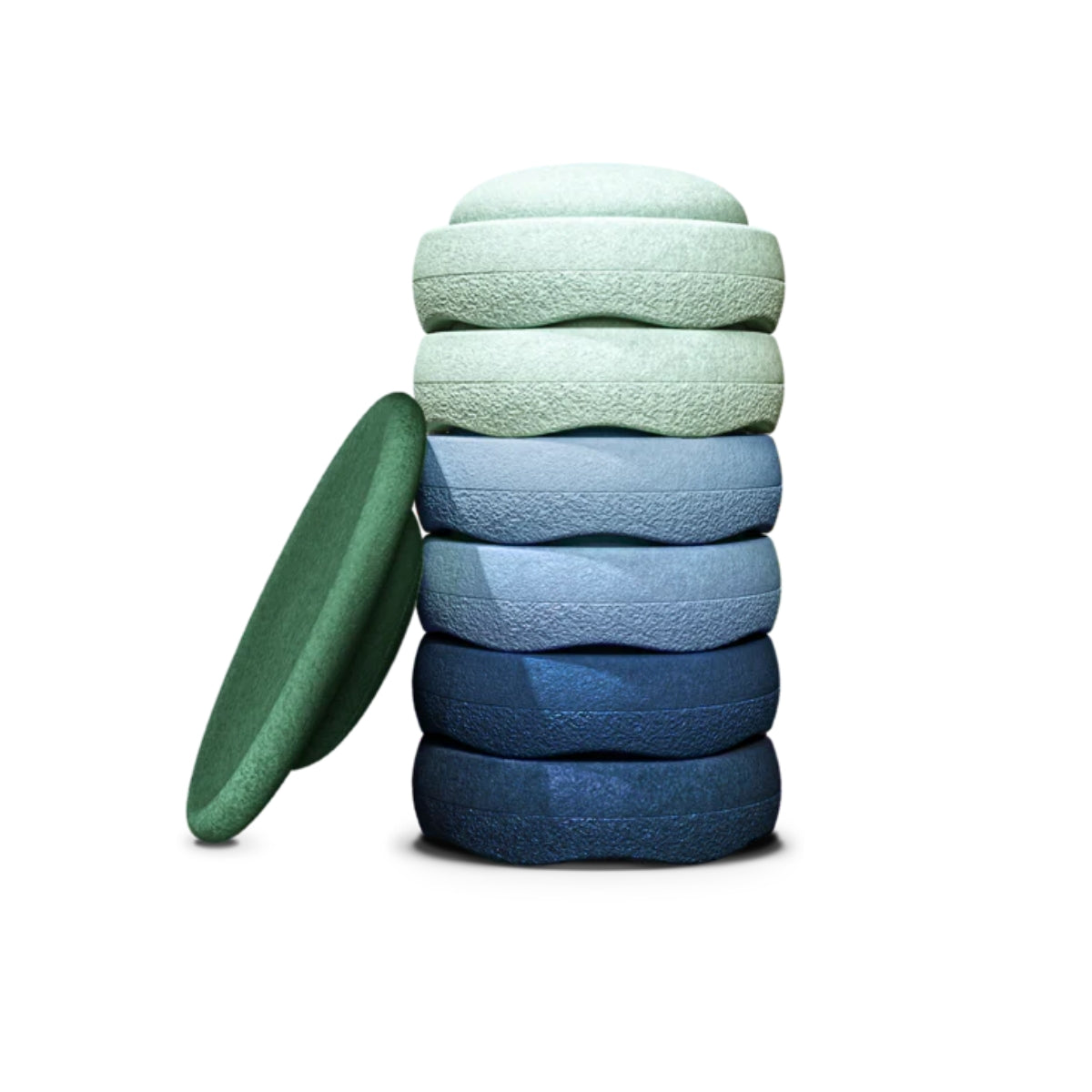 Stapelstein Balance Stepping Stones - Original size, Set of 6, Waters + Greens Set + Balance Board