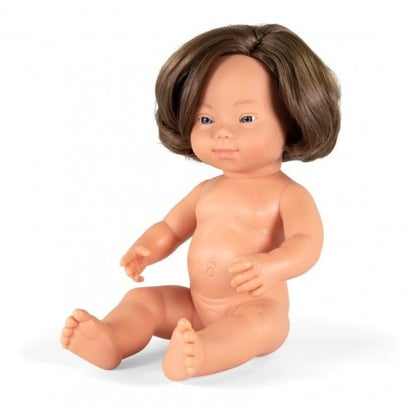 Miniland Doll 38cm Caucasian Brunette Hair with Down syndrome - Girl