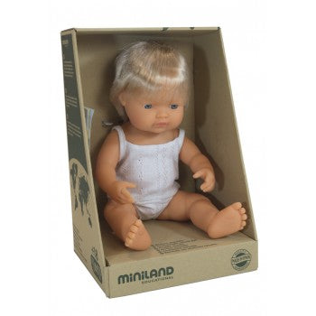 Miniland Doll 38cm Caucasian Blonde Hair - Boy