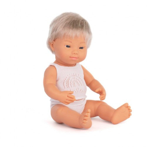 Miniland Doll 38cm Caucasian Blonde Hair with Down syndrome - Boy