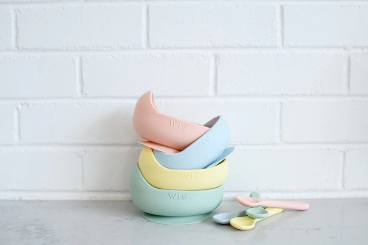 Silicone Baby Bowl and Spoon Set - Duck Egg Blue