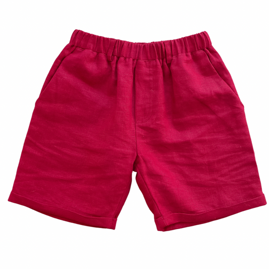 Red Linen Chino Shorts