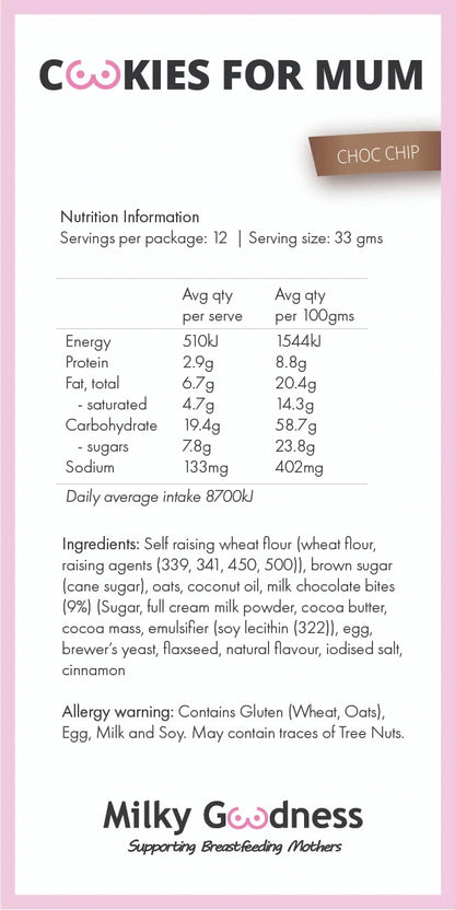 Lactation Cookies - Choc Chip