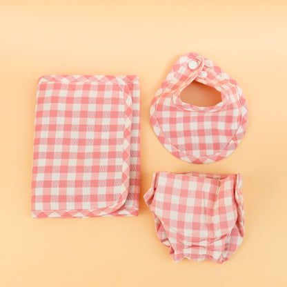 Doll's Nappy Bag and Set - Pink Gingham