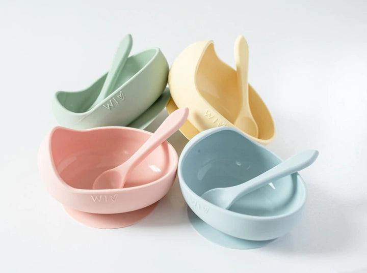 Silicone Baby Bowl and Spoon Set - Duck Egg Blue