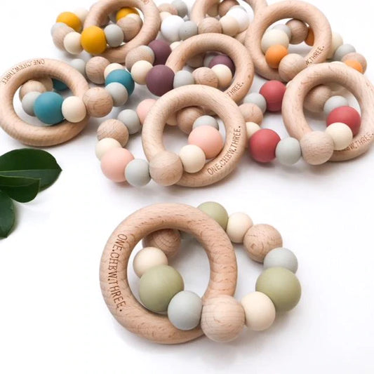 Silicone and Beech Wood Teether - Natural