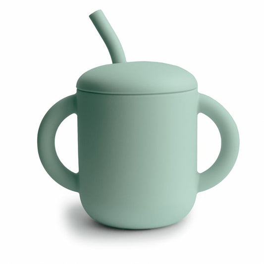 Silicone Training Cup and Straw - Cambridge Blue