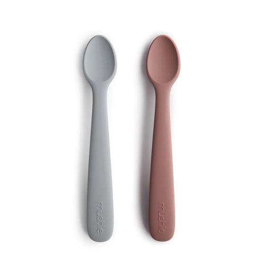 Silicone Starting Solids Feeding Spoon - Stone & Cloudy Mauve