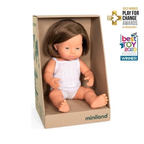 Miniland Doll 38cm Caucasian Brunette Hair with Down syndrome - Girl