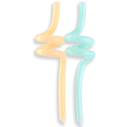 Reusable Curly Twirly Straws - 2 Pack - Daffodil and Duck Egg Blue