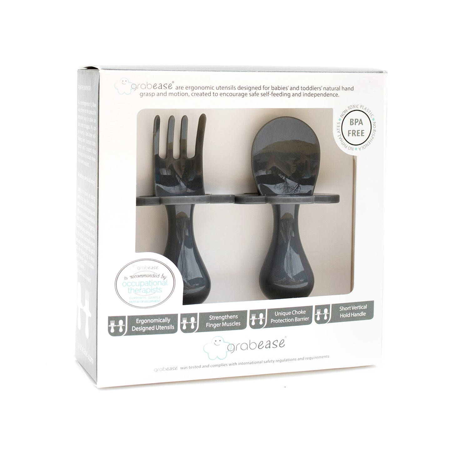 Self-feeding Spoon and Fork Set - Grey