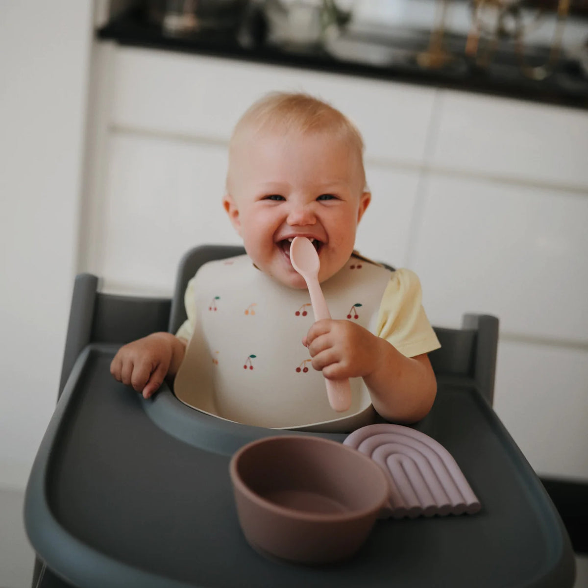Starting Spoon Silicone Starting Solids Feeding Spoon - Blush & Sand – Our Little Darlings